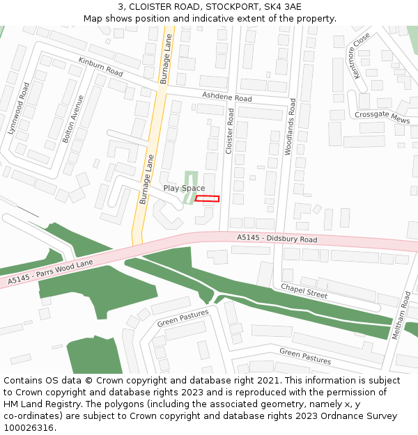 3, CLOISTER ROAD, STOCKPORT, SK4 3AE: Location map and indicative extent of plot