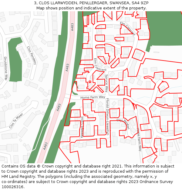 3, CLOS LLARWYDDEN, PENLLERGAER, SWANSEA, SA4 9ZP: Location map and indicative extent of plot