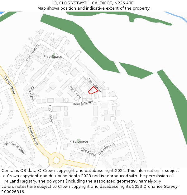 3, CLOS YSTWYTH, CALDICOT, NP26 4RE: Location map and indicative extent of plot