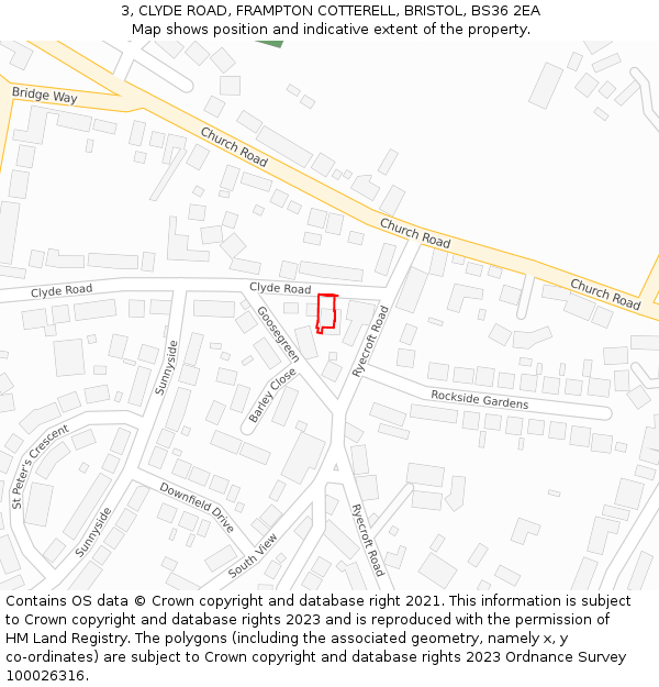 3, CLYDE ROAD, FRAMPTON COTTERELL, BRISTOL, BS36 2EA: Location map and indicative extent of plot