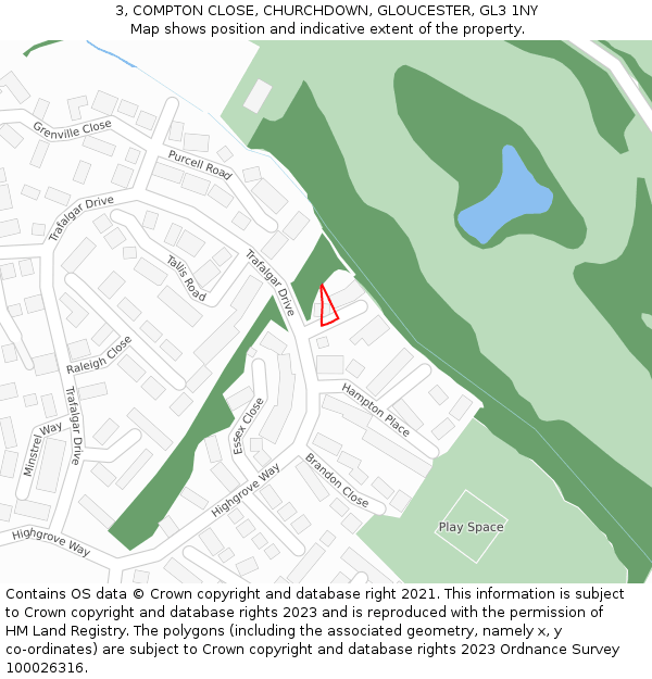 3, COMPTON CLOSE, CHURCHDOWN, GLOUCESTER, GL3 1NY: Location map and indicative extent of plot