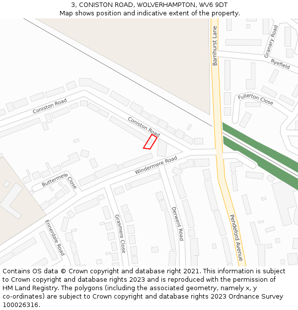 3, CONISTON ROAD, WOLVERHAMPTON, WV6 9DT: Location map and indicative extent of plot