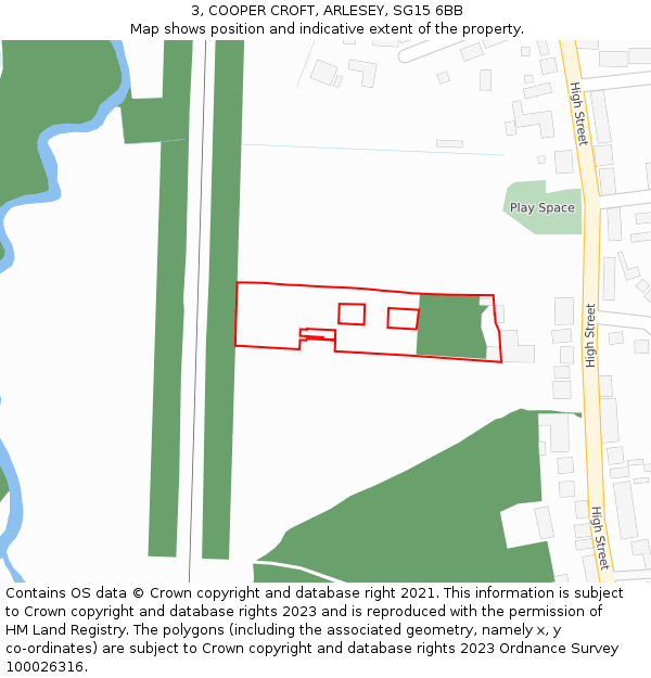 3, COOPER CROFT, ARLESEY, SG15 6BB: Location map and indicative extent of plot