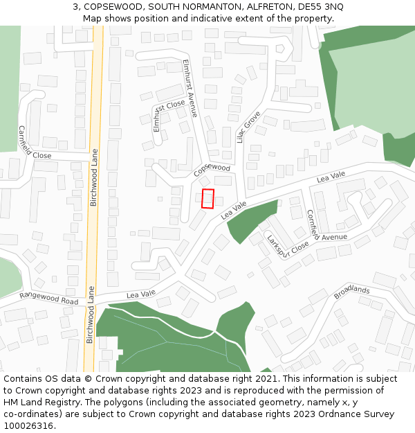 3, COPSEWOOD, SOUTH NORMANTON, ALFRETON, DE55 3NQ: Location map and indicative extent of plot