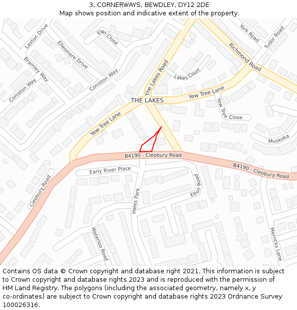 3, CORNERWAYS, BEWDLEY, DY12 2DE: Location map and indicative extent of plot