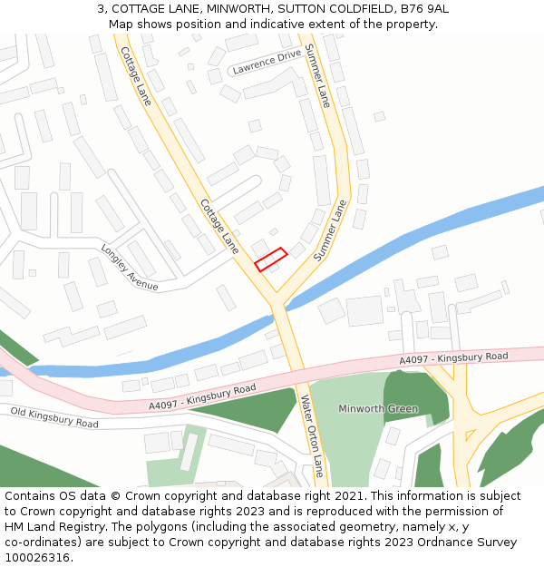 3, COTTAGE LANE, MINWORTH, SUTTON COLDFIELD, B76 9AL: Location map and indicative extent of plot