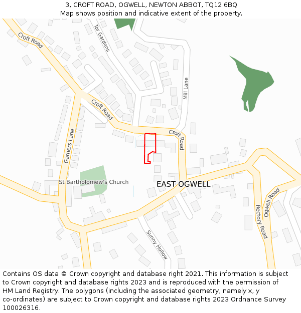 3, CROFT ROAD, OGWELL, NEWTON ABBOT, TQ12 6BQ: Location map and indicative extent of plot