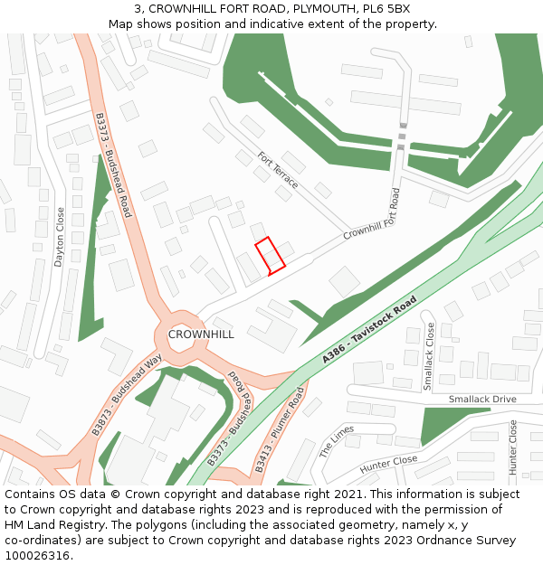 3, CROWNHILL FORT ROAD, PLYMOUTH, PL6 5BX: Location map and indicative extent of plot