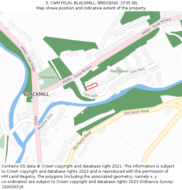 3, CWM FELIN, BLACKMILL, BRIDGEND, CF35 6EJ: Location map and indicative extent of plot