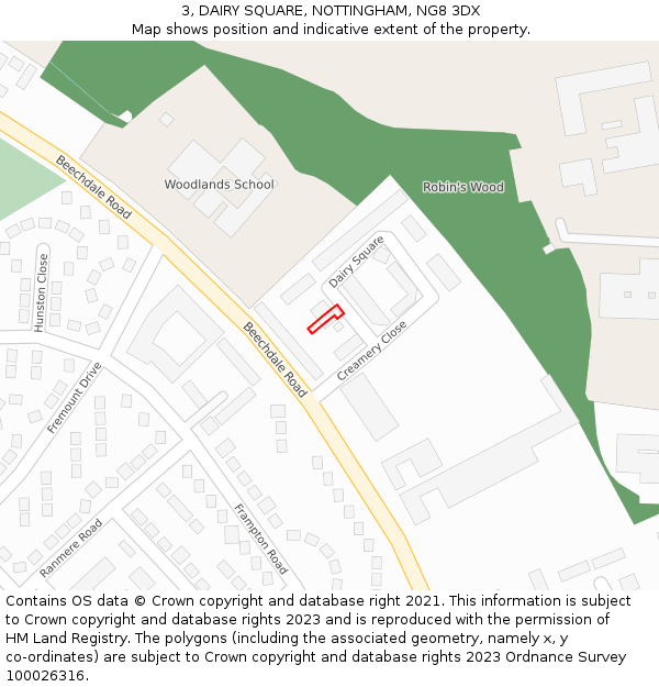 3, DAIRY SQUARE, NOTTINGHAM, NG8 3DX: Location map and indicative extent of plot