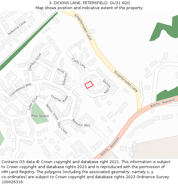 3, DICKINS LANE, PETERSFIELD, GU31 4QG: Location map and indicative extent of plot