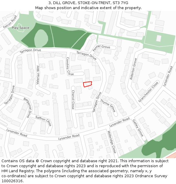 3, DILL GROVE, STOKE-ON-TRENT, ST3 7YG: Location map and indicative extent of plot