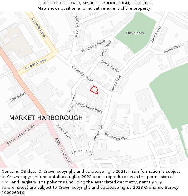 3, DODDRIDGE ROAD, MARKET HARBOROUGH, LE16 7NH: Location map and indicative extent of plot