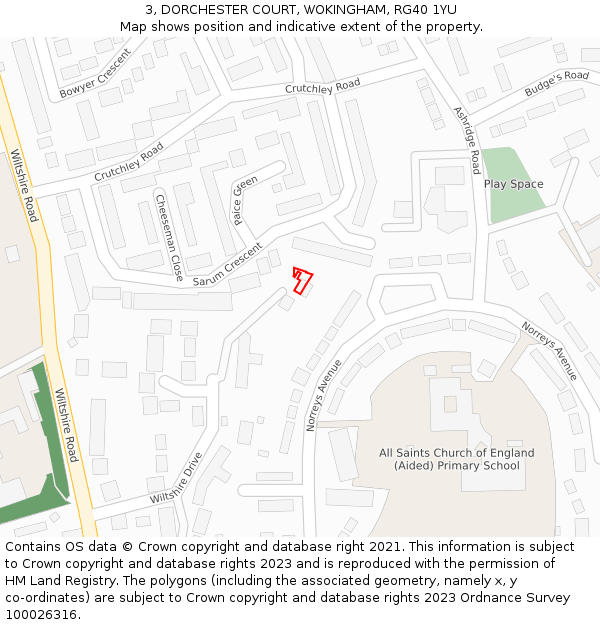 3, DORCHESTER COURT, WOKINGHAM, RG40 1YU: Location map and indicative extent of plot