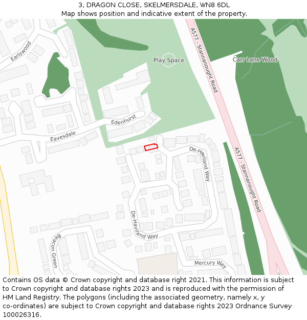 3, DRAGON CLOSE, SKELMERSDALE, WN8 6DL: Location map and indicative extent of plot