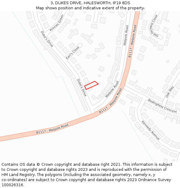 3, DUKES DRIVE, HALESWORTH, IP19 8DS: Location map and indicative extent of plot