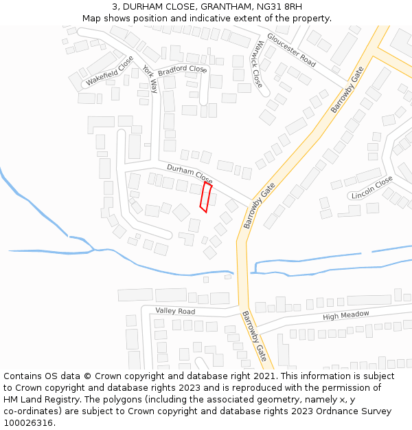 3, DURHAM CLOSE, GRANTHAM, NG31 8RH: Location map and indicative extent of plot