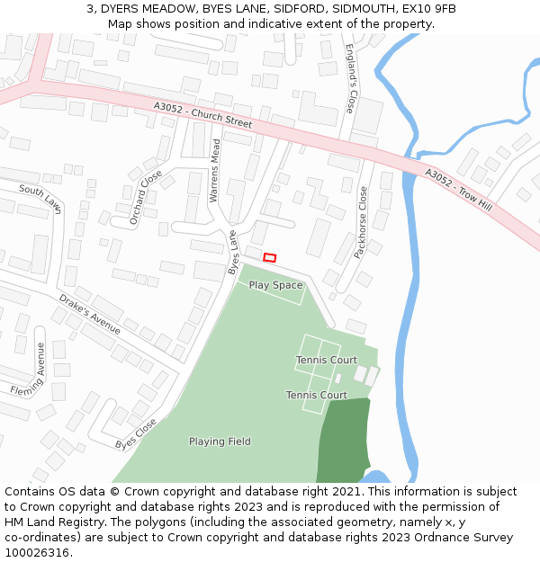 3, DYERS MEADOW, BYES LANE, SIDFORD, SIDMOUTH, EX10 9FB: Location map and indicative extent of plot