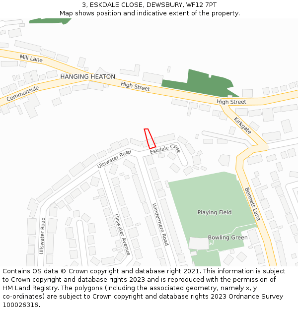 3, ESKDALE CLOSE, DEWSBURY, WF12 7PT: Location map and indicative extent of plot