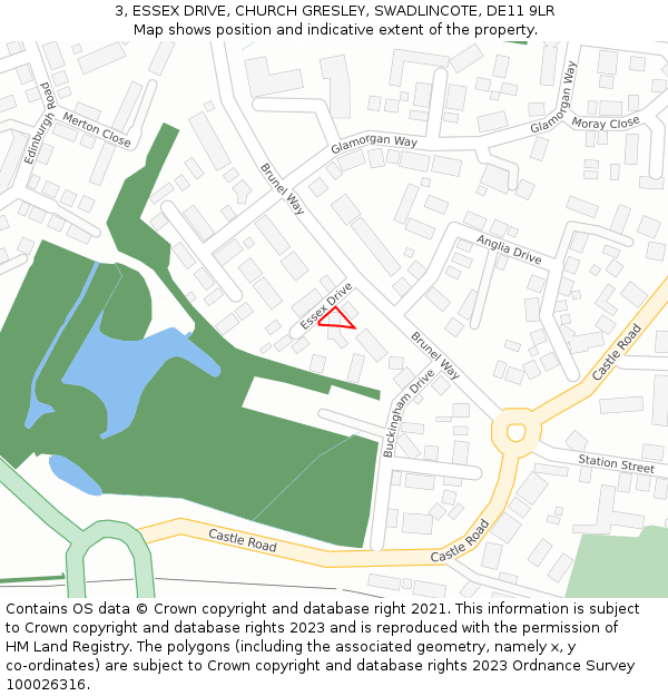 3, ESSEX DRIVE, CHURCH GRESLEY, SWADLINCOTE, DE11 9LR: Location map and indicative extent of plot