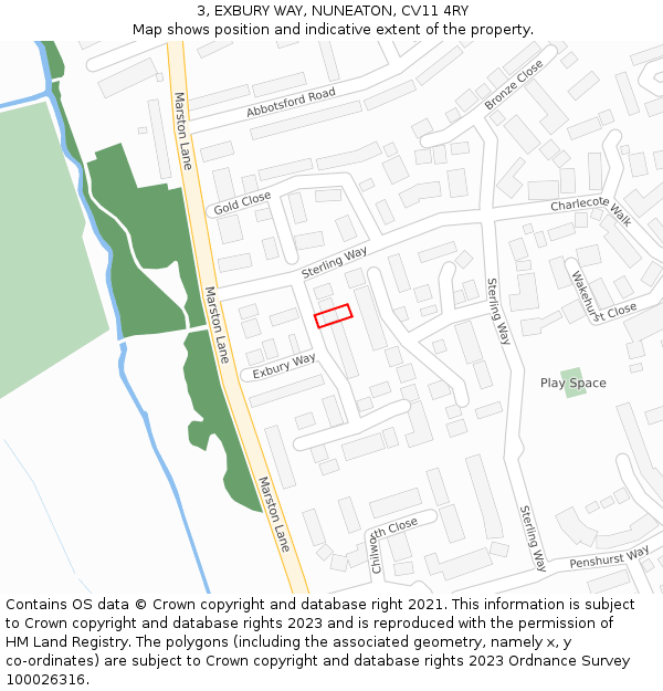 3, EXBURY WAY, NUNEATON, CV11 4RY: Location map and indicative extent of plot