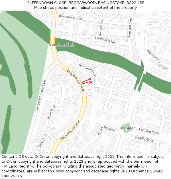 3, FERNDOWN CLOSE, BEGGARWOOD, BASINGSTOKE, RG22 4SE: Location map and indicative extent of plot