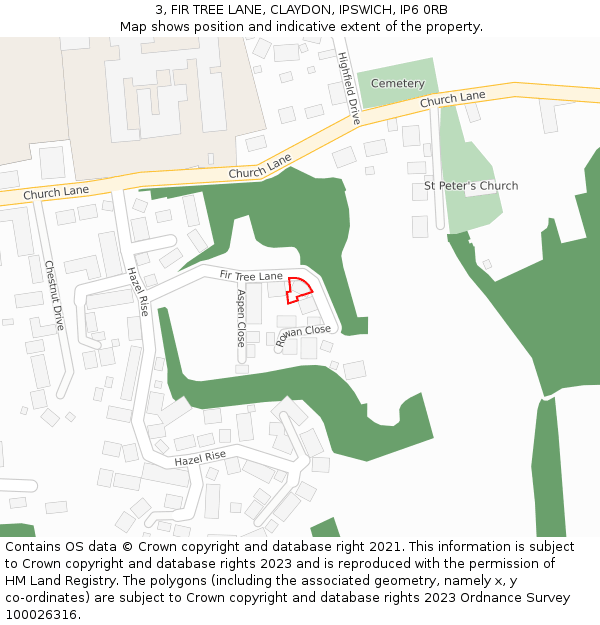 3, FIR TREE LANE, CLAYDON, IPSWICH, IP6 0RB: Location map and indicative extent of plot