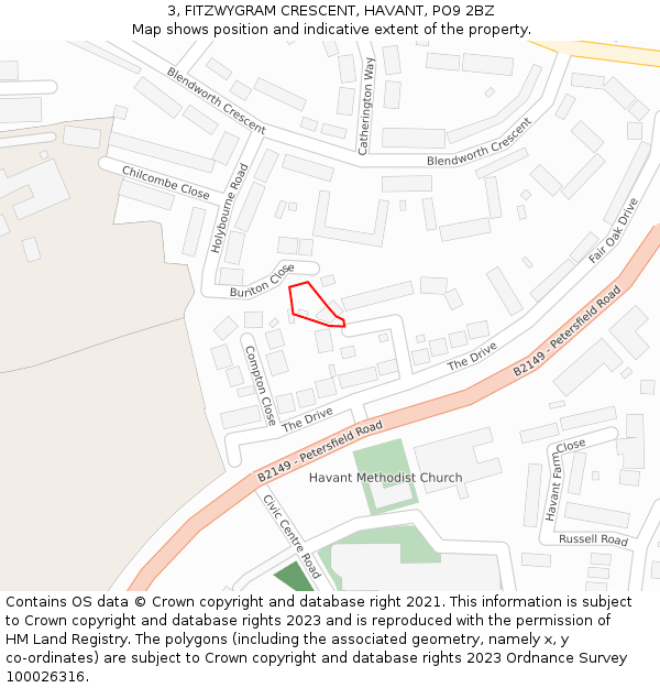 3, FITZWYGRAM CRESCENT, HAVANT, PO9 2BZ: Location map and indicative extent of plot