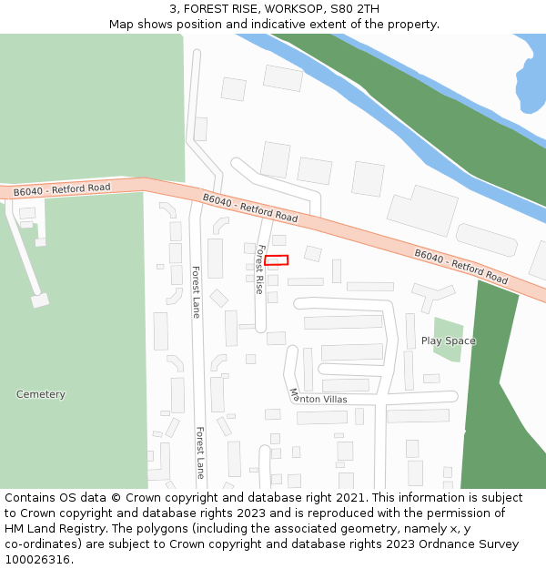 3, FOREST RISE, WORKSOP, S80 2TH: Location map and indicative extent of plot