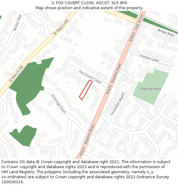 3, FOX COVERT CLOSE, ASCOT, SL5 9PA: Location map and indicative extent of plot