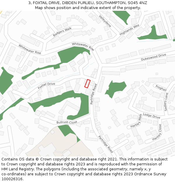 3, FOXTAIL DRIVE, DIBDEN PURLIEU, SOUTHAMPTON, SO45 4NZ: Location map and indicative extent of plot