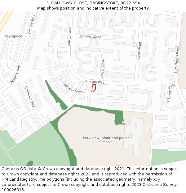 3, GALLOWAY CLOSE, BASINGSTOKE, RG22 6SX: Location map and indicative extent of plot