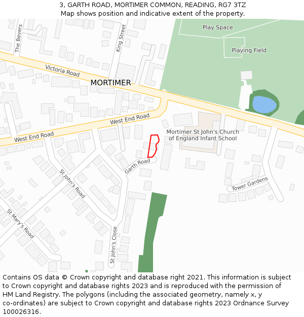 3, GARTH ROAD, MORTIMER COMMON, READING, RG7 3TZ: Location map and indicative extent of plot