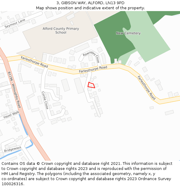 3, GIBSON WAY, ALFORD, LN13 9PD: Location map and indicative extent of plot