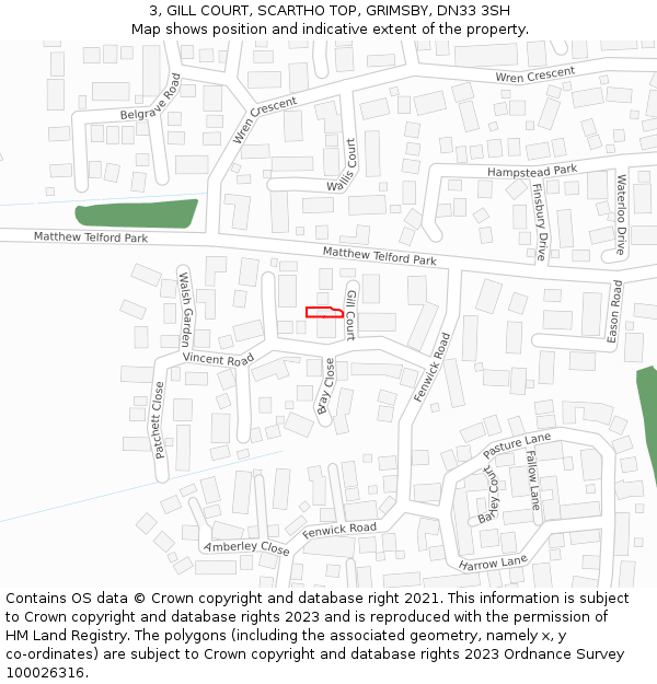 3, GILL COURT, SCARTHO TOP, GRIMSBY, DN33 3SH: Location map and indicative extent of plot