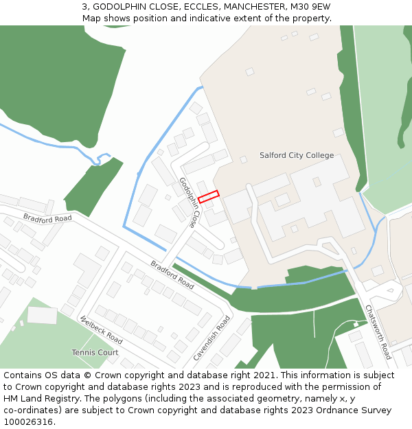 3, GODOLPHIN CLOSE, ECCLES, MANCHESTER, M30 9EW: Location map and indicative extent of plot