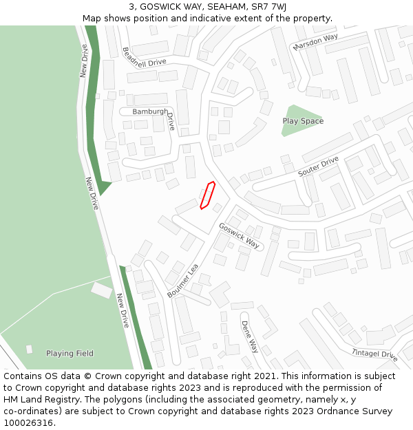 3, GOSWICK WAY, SEAHAM, SR7 7WJ: Location map and indicative extent of plot