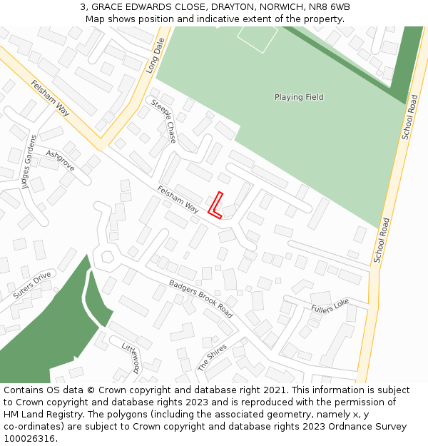 3, GRACE EDWARDS CLOSE, DRAYTON, NORWICH, NR8 6WB: Location map and indicative extent of plot