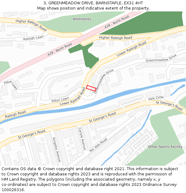 3, GREENMEADOW DRIVE, BARNSTAPLE, EX31 4HT: Location map and indicative extent of plot