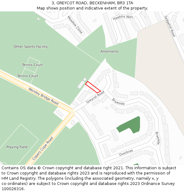 3, GREYCOT ROAD, BECKENHAM, BR3 1TA: Location map and indicative extent of plot