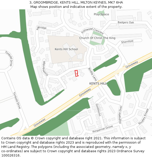 3, GROOMBRIDGE, KENTS HILL, MILTON KEYNES, MK7 6HA: Location map and indicative extent of plot