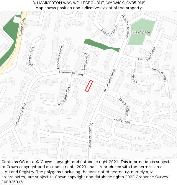 3, HAMMERTON WAY, WELLESBOURNE, WARWICK, CV35 9NS: Location map and indicative extent of plot