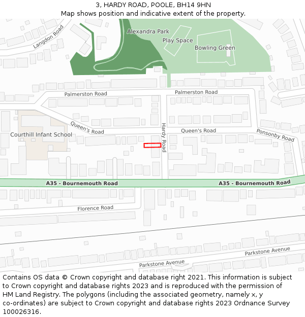 3, HARDY ROAD, POOLE, BH14 9HN: Location map and indicative extent of plot