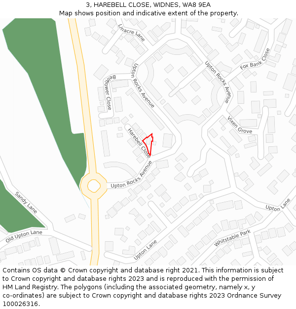 3, HAREBELL CLOSE, WIDNES, WA8 9EA: Location map and indicative extent of plot