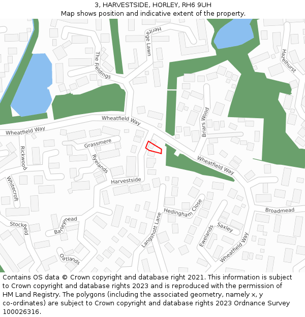 3, HARVESTSIDE, HORLEY, RH6 9UH: Location map and indicative extent of plot