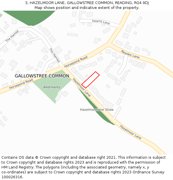 3, HAZELMOOR LANE, GALLOWSTREE COMMON, READING, RG4 9DJ: Location map and indicative extent of plot