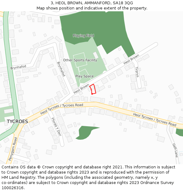 3, HEOL BROWN, AMMANFORD, SA18 3QG: Location map and indicative extent of plot