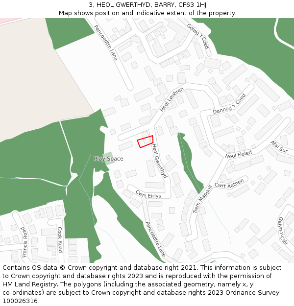 3, HEOL GWERTHYD, BARRY, CF63 1HJ: Location map and indicative extent of plot