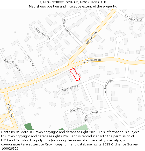 3, HIGH STREET, ODIHAM, HOOK, RG29 1LE: Location map and indicative extent of plot