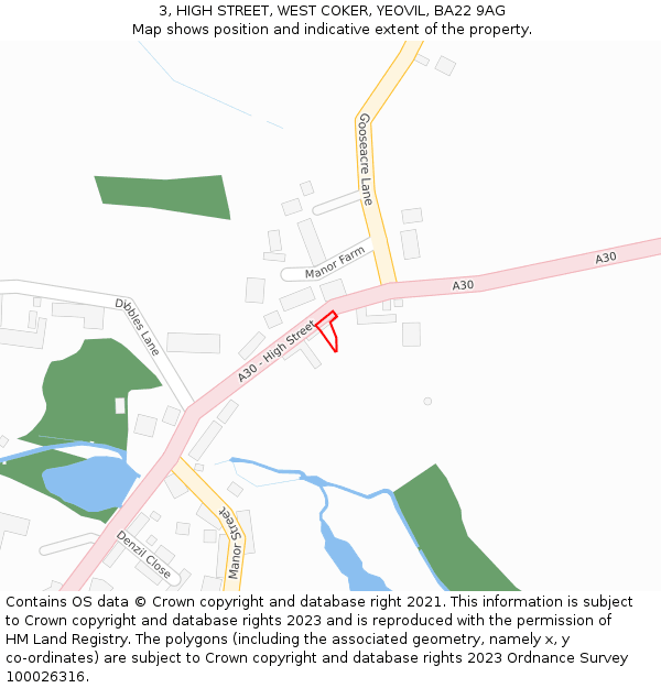 3, HIGH STREET, WEST COKER, YEOVIL, BA22 9AG: Location map and indicative extent of plot